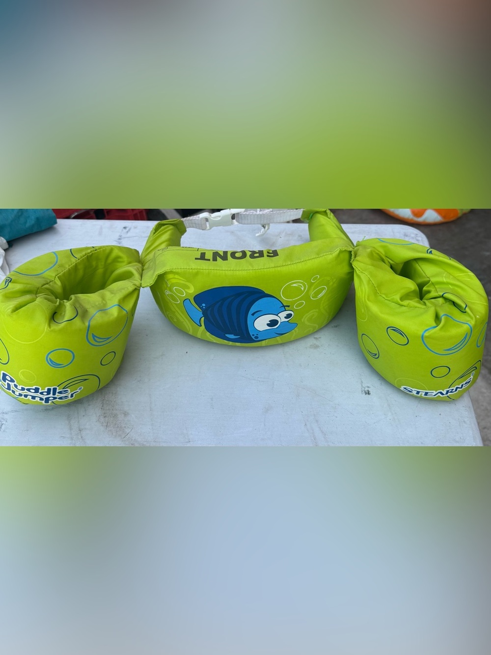 Strearns Puddle Jumper with Blue Fish Graphic - Lime Green